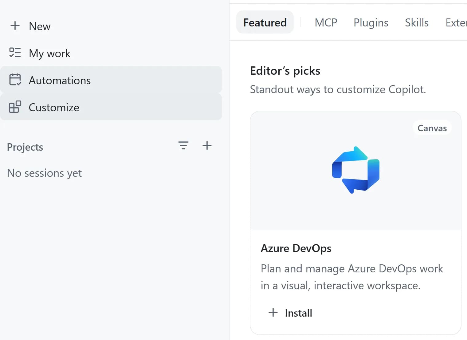 Azure DevOps in the GitHub Copilot App