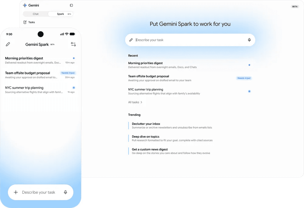 Google、オフィス・一般用途向けAIエージェント「Gemini Spark」を発表／端末を閉じても自律作業が可能で年中無休・24時間営業で働く相棒 - 窓の杜