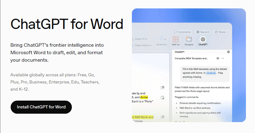 Microsoft Word用ChatGPTアドインがリリース