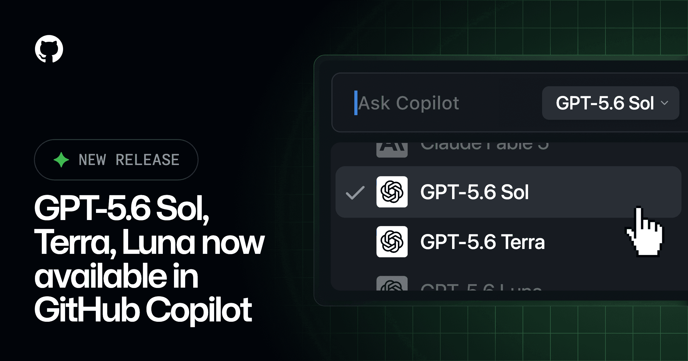 OpenAI's GPT-5.6 Sol, Terra, and Luna are now available in GitHub Copilot