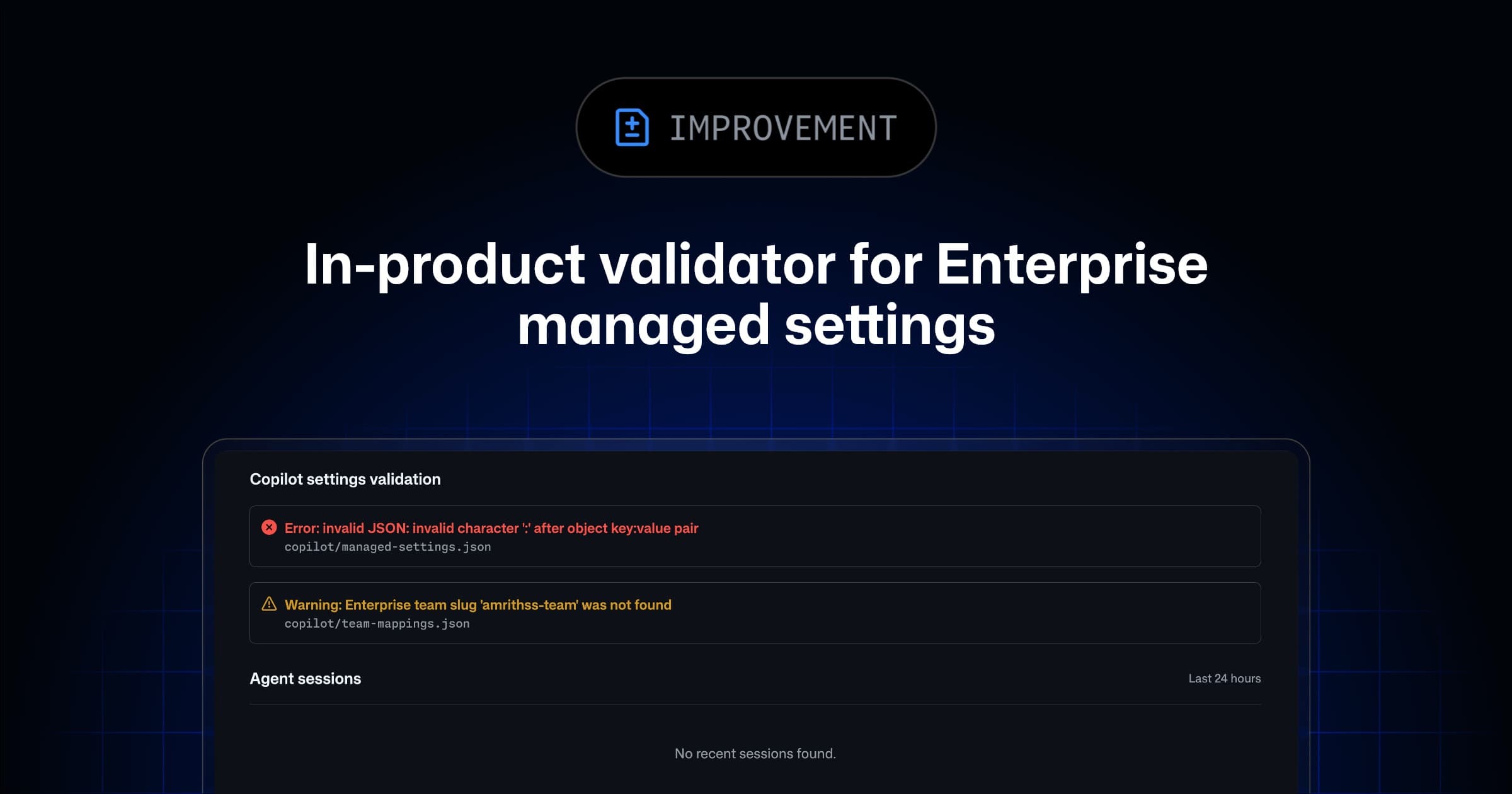 Enterprise managed settings in-product validator