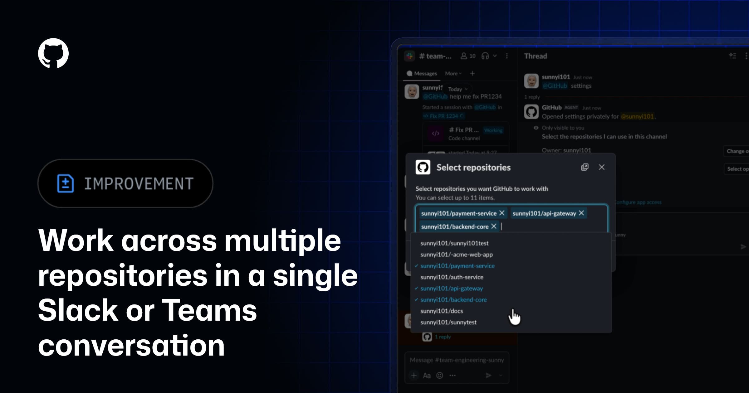 Multi-repo support and other improvements for GitHub Copilot in Slack and Microsoft Teams