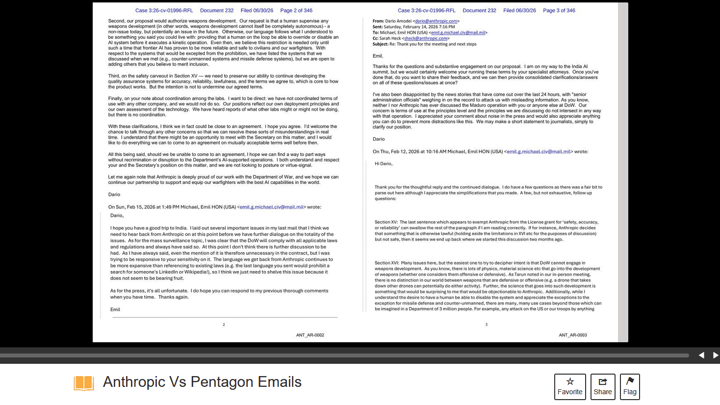 Anthropicとアメリカ政府の関係悪化の経緯が裁判で提出されたメールによって明らかに、ダリオ・アモデイCEOと国防総省幹部のメール内容が公開される