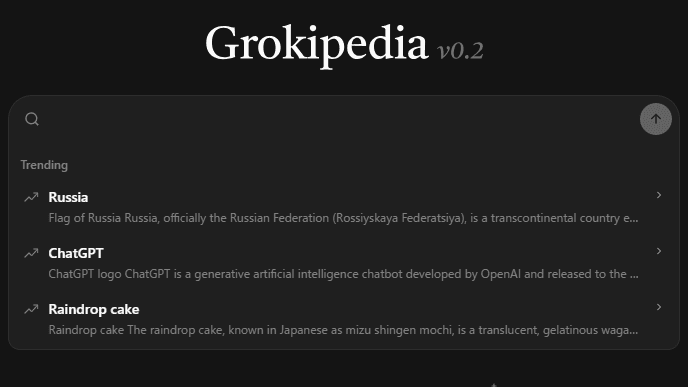 'Grokipedia' has not been updated at all since April 24, 2026, after processing 12 suggested corrections.