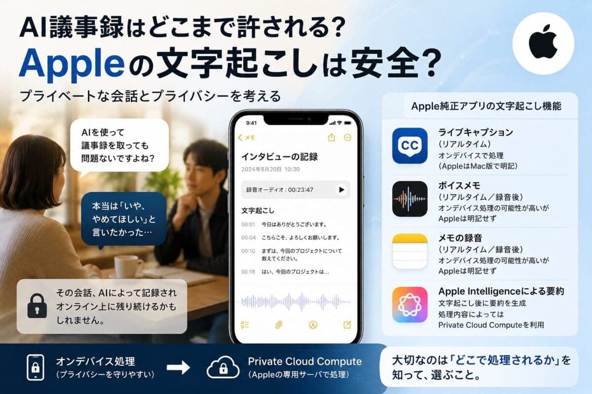 Appleの文字起こしは安全？AI議事録時代のプライバシー