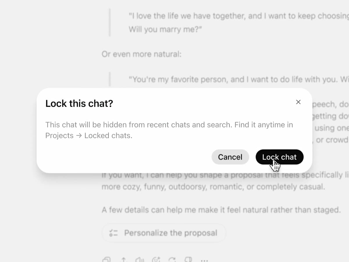 ChatGPT、見られたくないチャットをロック可能に。PIN/生体認証で保護