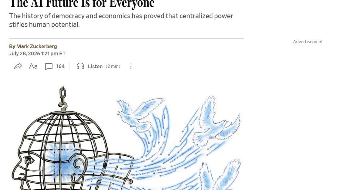 MetaのザッカーバーグCEO、WSJ寄稿で「超知能は全員のものであるべき」
