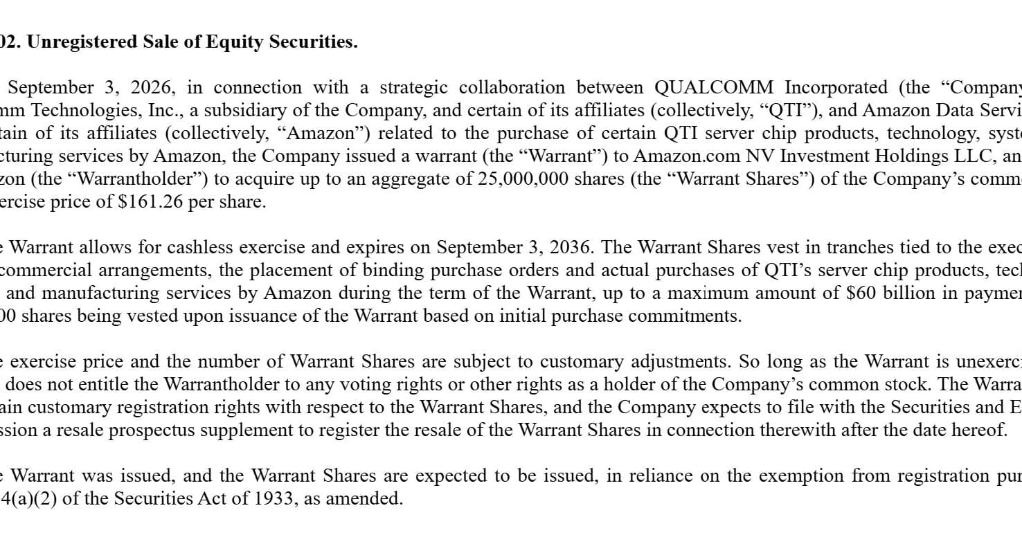 Qualcomm、AmazonとAIデータセンターで複数世代にわたる協業 最大600億ドル購入でワラント付与