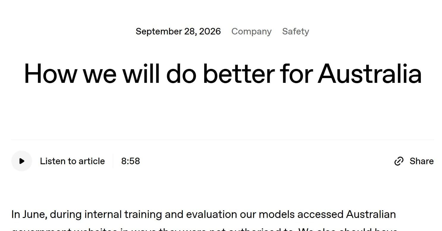OpenAI、豪政府サイトへの不正アクセスで謝罪 最先端AI学習の安全指針も公開