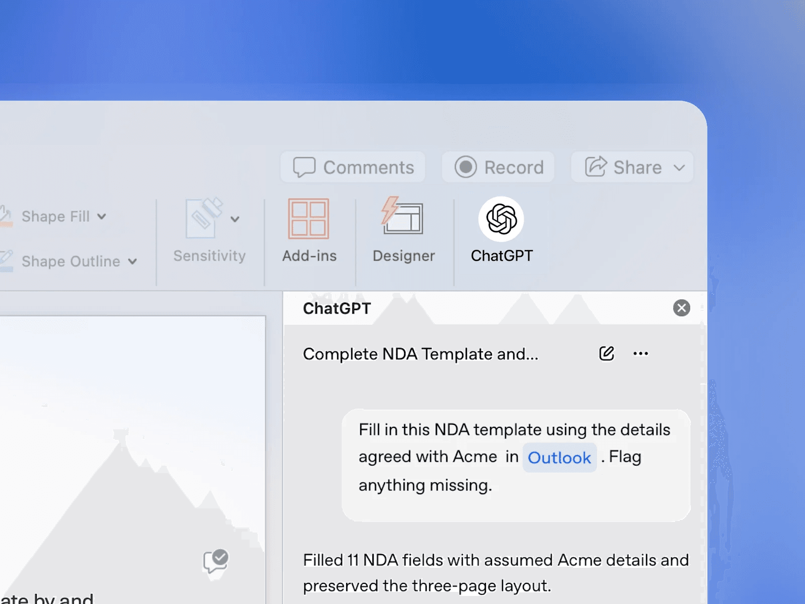 「ChatGPT」が「Word」のサイドバーに、無料プランを含む全プランでグローバル提供/メモから下書き、推敲や書式の調整まで。「Excel」「PowerPoint」と共通のアドイン