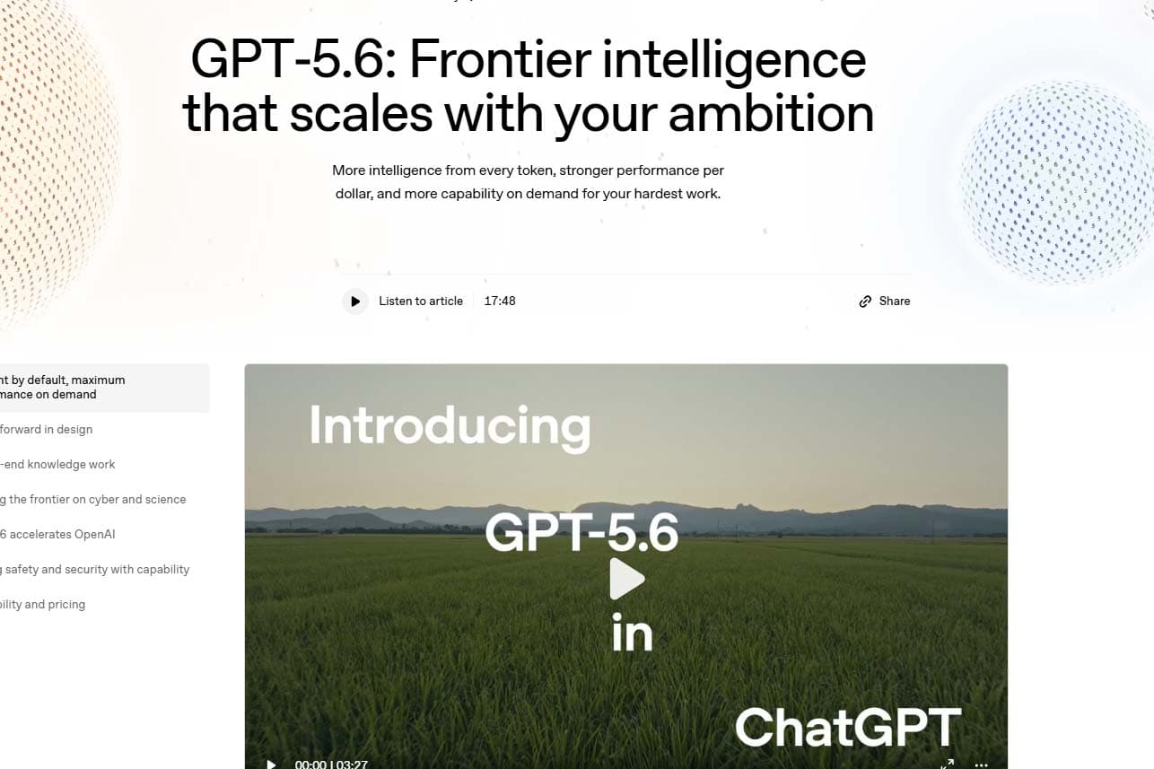 OpenAI、最上位モデル「GPT 5.6」が一般公開 最高性能を低コストに